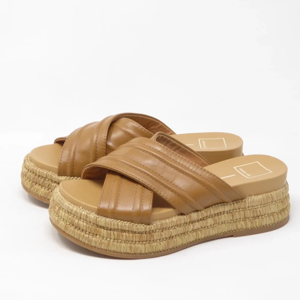 Dolce Vita Womens Weslee Sandals Brown Leather Platform Espadrille Slide Size 7